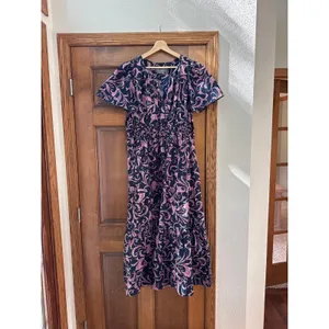 ANTHROPOLOGIE Somerset Paisley Maxi Dress in Navy Blue / Marin Size XL Petite thumbnail 4