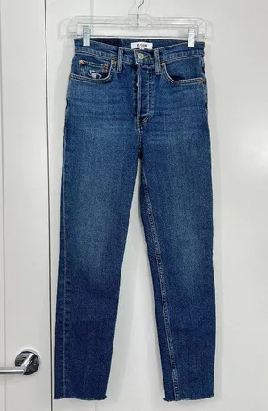RE/DONE Size 25 Blue Stretch High Rise Ankle Crop Jeans thumbnail 1