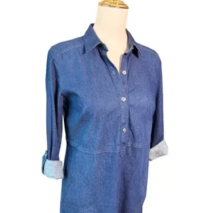 J. Jill Denim ShirtDress Blue Cotton Blend Roll Tab Sleeve XS Petite Knee length thumbnail 2