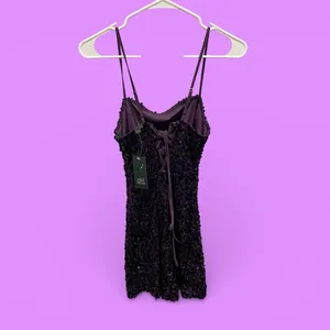 Cute NWT purple sequin stretchy corset back mini dress sexy club prom coquette thumbnail 3