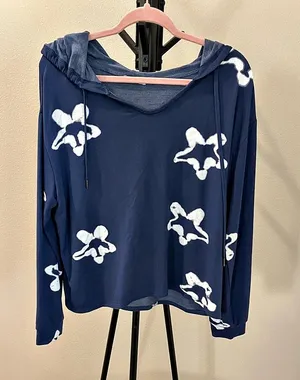 SPORTELLE Floral Hoodie in Blue & White Size Large thumbnail 1