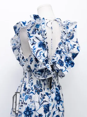 Adrianna Papell -‎ Toile Inspired Floral Cotton Ruffle Midi Dress thumbnail 11