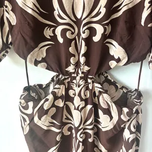 Abercrombie & Fitch Short Puff Sleeve Cutout Maxi Dress Brown Tan Floral Pattern thumbnail 7