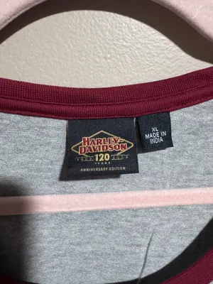 Women's Harley-Davidson Gray Tee with Maroon Neckline and Anniversary Logo XL thumbnail 4