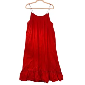 A Pea in the Pod Red Embroidered Maternity Midi Dress Spaghetti Strap‎ Ruffle L thumbnail 7