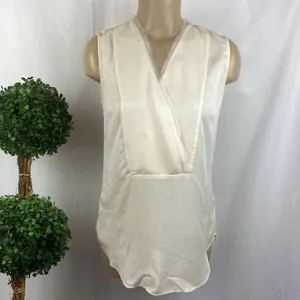 Theory 100% Silk Ivory Cream Sleeveless Ruffle Front Button Up Blouse Top S thumbnail 2