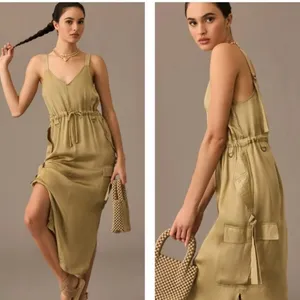 Love The Label Anthropologie Sleeveless Utility Satin Green Midi Dress Size‎ XS thumbnail 2