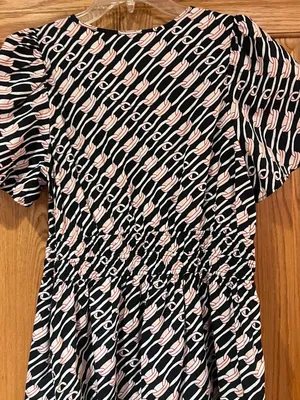 Anthropologie Somerset Cotton Smocked Waist Mini Dress Navy Link Pattern Large thumbnail 13