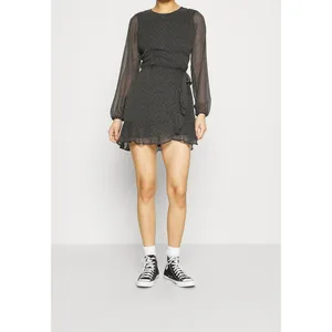Abercrombie & Fitch Black Polka Dot Long Sleeve Ruffle Wrap Mini Dress‎ Womens M thumbnail 2
