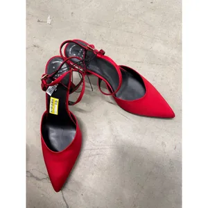A New Day Red Satin Pointed Toe Ankle Strap Pumps Heels Memory Foam Size 9.5 thumbnail 4
