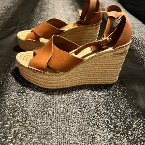 Womens 8M Tory Burch Selby wedge espadrille sandal brown/jute-wrapped platform thumbnail 3