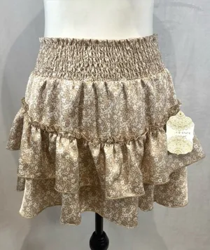 Altar’d state mocha and white ditsy floral layered ruffle mini skirt medium NWT thumbnail 1