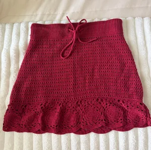 Universal Thread Crochet Mini Skirt in Deep Red with Ruffle Hem thumbnail 1