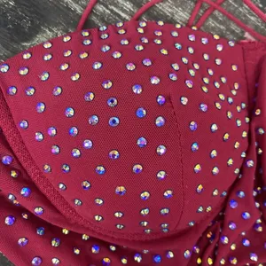 Haute Monde Burgundy Red Rhinestone Embellished Body Suit NEW M thumbnail 5