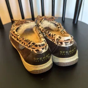 Sperry angelfish leopard Sherpa lined moccasin loafers 8 thumbnail 6