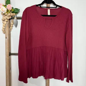 Altard State Long Sleeve Burgundy Waffle‎ Knit Top Size Large thumbnail 3