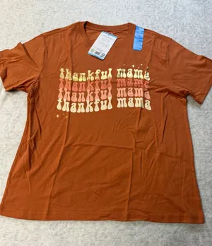 State of Mine Thankful Mama Graphic Tee Cayenne Rust‎ Orange Gold Foil Large NWT thumbnail 1