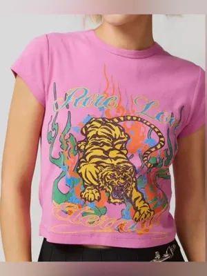 Urban Outfitters baby tee graphic tiger tattoo pure love short sleeve crop top thumbnail 6