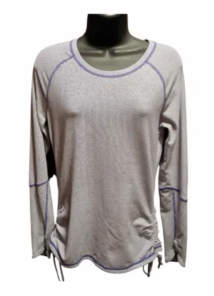 Lucy Activewear Women's Long Sleeve Athletic Top Purple Gray Stripe Small JC536 thumbnail 1