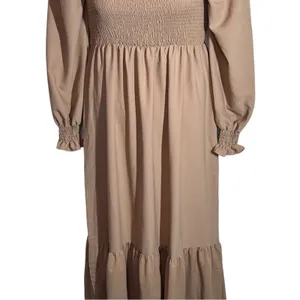Khaki Smocked Maxi Dress Large Boho Square Neck Ruffle Hem Festival thumbnail 7