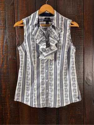 Tommy Hilfiger Sleeveless Ruffled Paisley Stripe Blouse Medium thumbnail 2