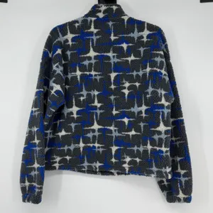 BDG Abstract Blue Grey Star Print Sherpa Fleece 1/4 Zip Pullover Boxy Size L/XL‎ thumbnail 2