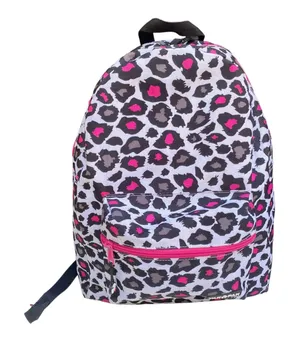 Yak Pak Heart Pink Grey Black Leopard Print Backpack 16"x12" Exterior Pocket thumbnail 1