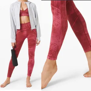 Lululemon Ebb To Street High Rise Tights Leggings: Stone Wash Chianti Red Pink thumbnail 4