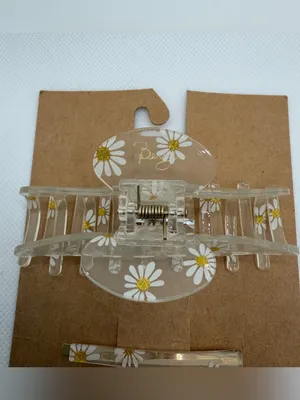 Clear Daisy Hair Claw and Pin Set - White & Gold Floral thumbnail 3