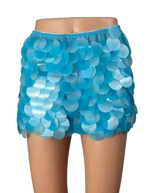 Women's Blue Sequin Shell Mermaid Sparkly High Rise Mini Casual Skirt Size L thumbnail 1
