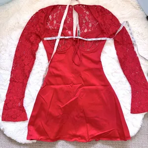 House of CB Jennica Satin & Lace Mini Dress XS - Red thumbnail 4