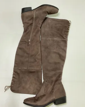 Women’s Brown Taupe Faux Suede Knee High Boots Size 8.5 Lace Up Side Zip Low Heel thumbnail 5