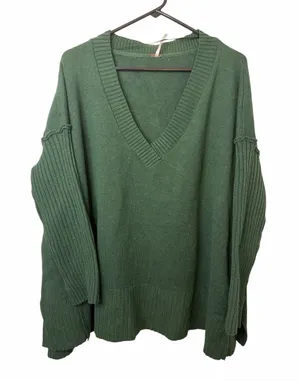 Free People Orion A-line Green V-neck Tunic Sweater thumbnail 1