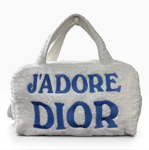 Dior White Plush Tote with Blue J'ADORE DIOR Logo thumbnail 1
