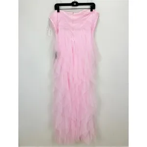 Lulus Delightful Beauty Pink Mesh Strapless Ruched Ruffled Maxi Dress XL NWT thumbnail 12