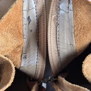 Marc Fisher Tan Leather Suede Fringe Peep Toe Ankle Boots Brown‎ Wood Heel 9 thumbnail 11