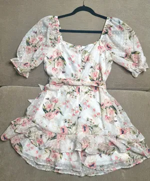 Trixxi Women’s cream pink floral dress and puff sleeves thumbnail 4