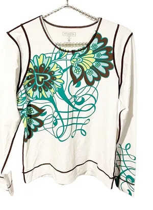 Athleta Large Long Sleeve Top Nylon Spandex Blend Floral Print Quick‎ Dry thumbnail 1