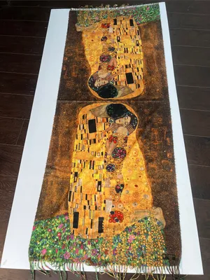 Cashmere High Quality Scarf Shawl Art The Kiss Gustav Klimt Made Italy thumbnail 4