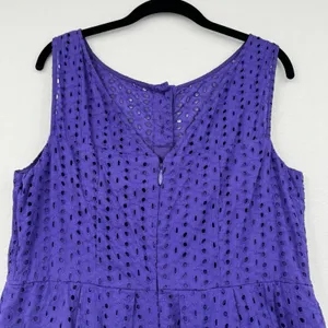Eva Mendes NY&Co Purple Eyelet Fit Flare Dress Sz 12 Summer Cottagecore Classic thumbnail 4