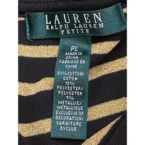 Lauren Ralph Lauren‎ Petite Holiday Long Sleeve Sparkle Gold Black Stripe Top PL thumbnail 6