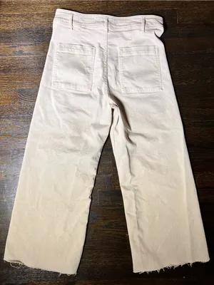 Zara Cream High-Waisted Wide Leg Cropped Jeans Frayed Hem Size 10 thumbnail 5