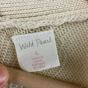 Wild Pearl Open Cardigan with fringe boho cotton crochet design Large cream thumbnail 8