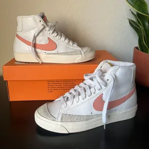 Nike Blazer Mid-Top Sneakers - White with Peach Swoosh thumbnail 1