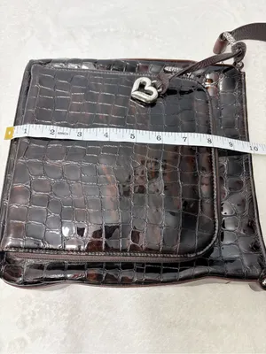 Brighton‎ Vintage Shoulder Bag Brown Leather Croc-Embossed Purse thumbnail 9