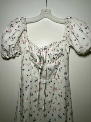 White Floral Off/On Shoulder Short Sleeve Maxi Dress Women’s XS thumbnail 4