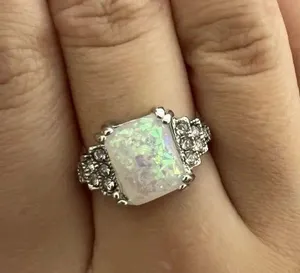 Exquisite Stainless Steel Silver Fire Opal Ring thumbnail 1