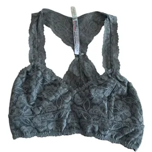 Free People Adella Bralette Womens Small Grey‎ Lace Racerback Boho Festival Core thumbnail 1