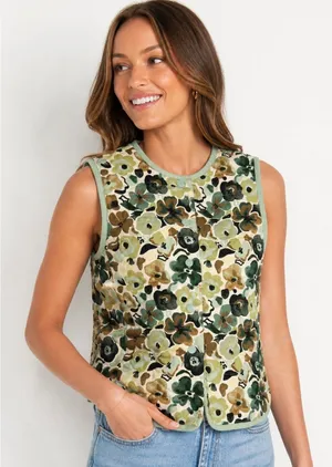 Free Assembly Yellow and Green Sleeveless Boxy Tank Top with Mandarin Collar thumbnail 1