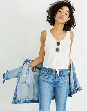 Madewell Texture & Thread White Tie‎ Front Tank Top M thumbnail 1